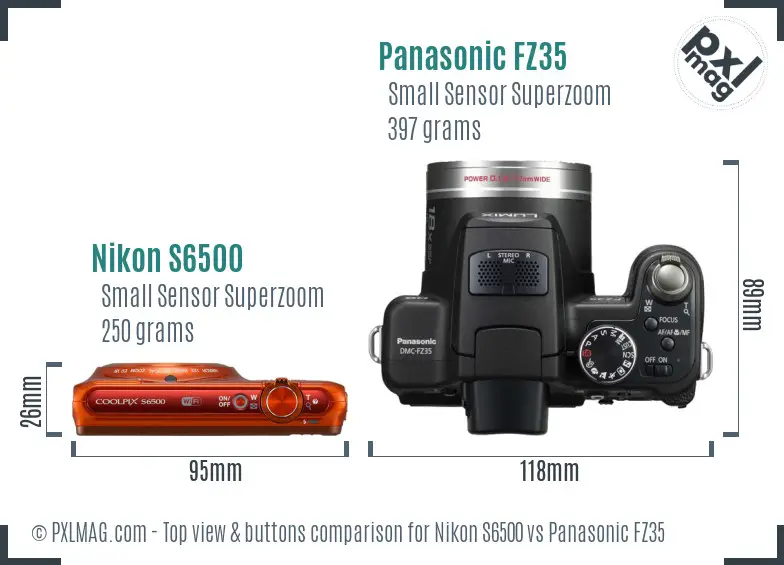 Nikon S6500 vs Panasonic FZ35 top view buttons comparison