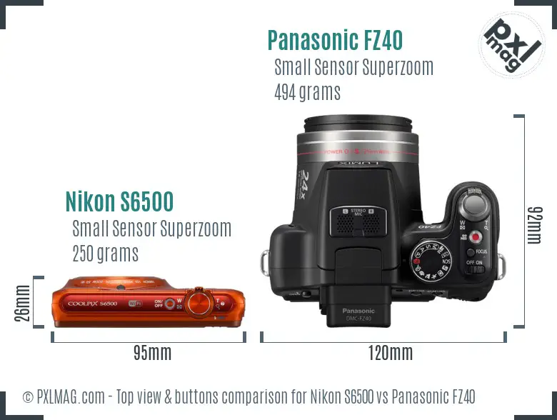 Nikon S6500 vs Panasonic FZ40 top view buttons comparison