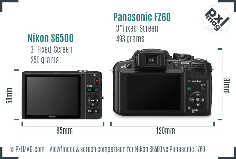 Nikon S6500 vs Panasonic FZ60 Screen and Viewfinder comparison