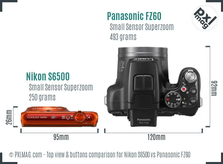 Nikon S6500 vs Panasonic FZ60 top view buttons comparison