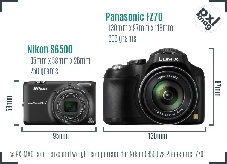 Nikon S6500 vs Panasonic FZ70 size comparison