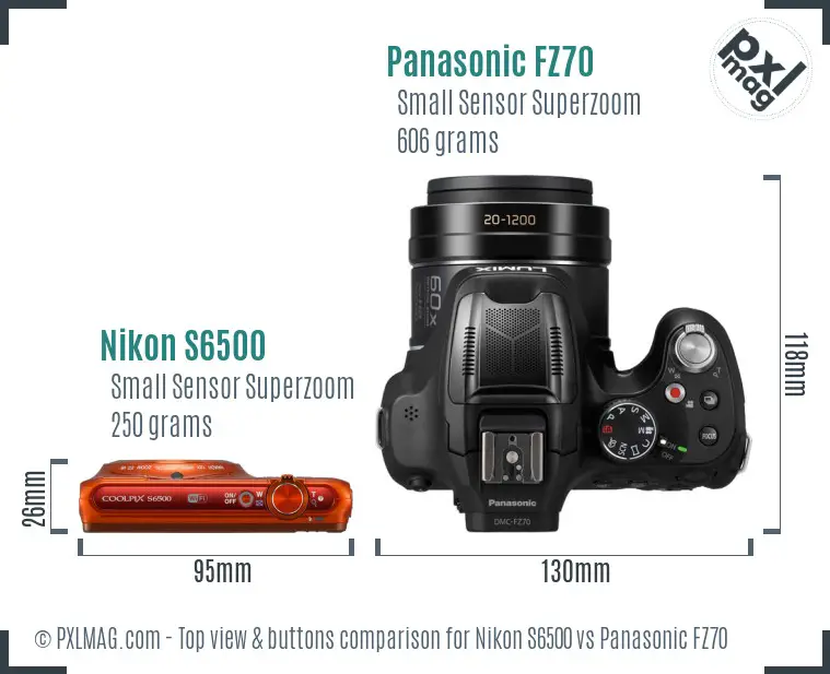 Nikon S6500 vs Panasonic FZ70 top view buttons comparison