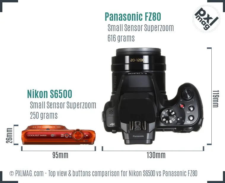Nikon S6500 vs Panasonic FZ80 top view buttons comparison