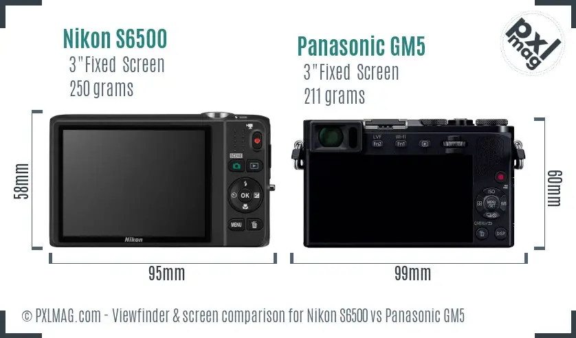 Nikon S6500 vs Panasonic GM5 Screen and Viewfinder comparison