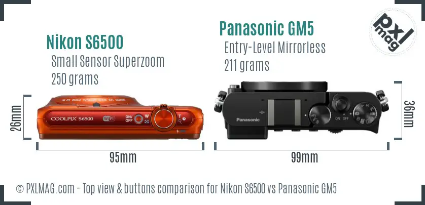 Nikon S6500 vs Panasonic GM5 top view buttons comparison