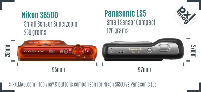 Nikon S6500 vs Panasonic LS5 top view buttons comparison