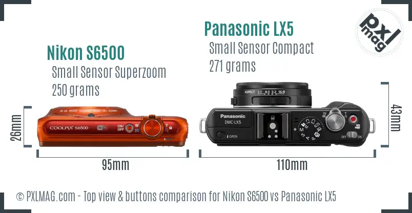 Nikon S6500 vs Panasonic LX5 top view buttons comparison Nikon S6500 vs Panasonic LX5 top view buttons comparison