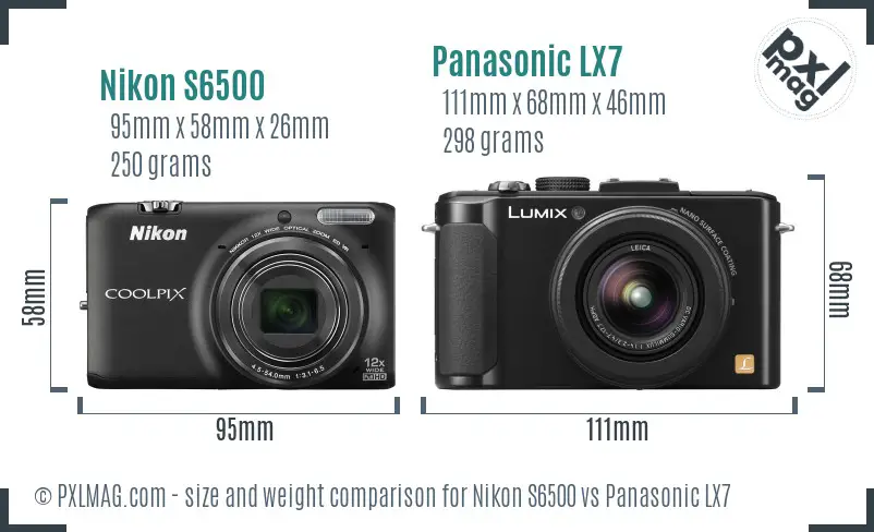 Nikon S6500 vs Panasonic LX7 size comparison