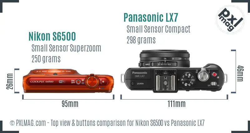 Nikon S6500 vs Panasonic LX7 top view buttons comparison