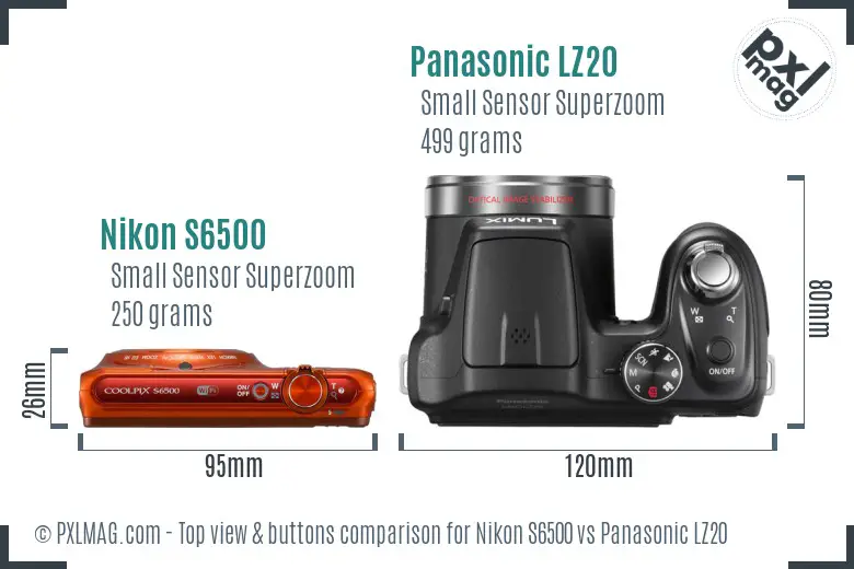 Nikon S6500 vs Panasonic LZ20 top view buttons comparison