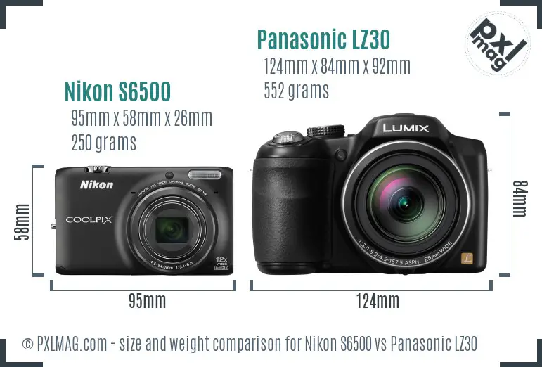 Nikon S6500 vs Panasonic LZ30 size comparison