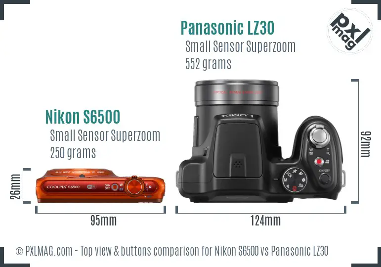 Nikon S6500 vs Panasonic LZ30 top view buttons comparison
