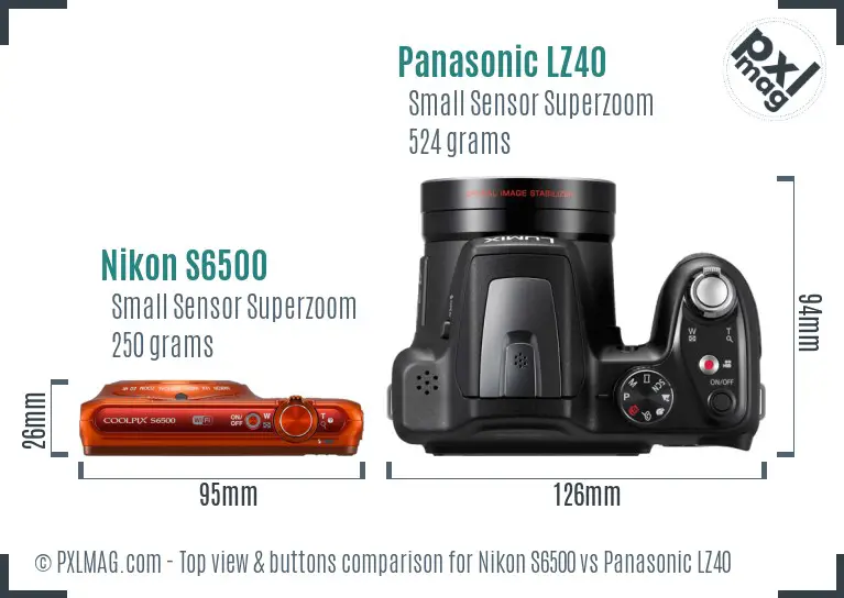 Nikon S6500 vs Panasonic LZ40 top view buttons comparison
