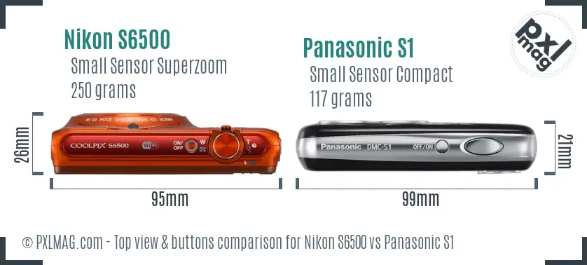 Nikon S6500 vs Panasonic S1 top view buttons comparison