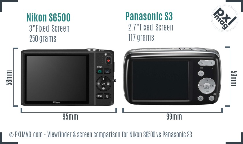 Nikon S6500 vs Panasonic S3 Screen and Viewfinder comparison