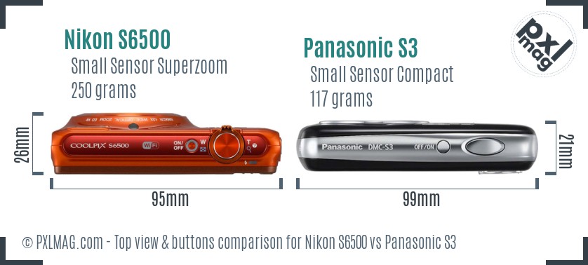 Nikon S6500 vs Panasonic S3 top view buttons comparison