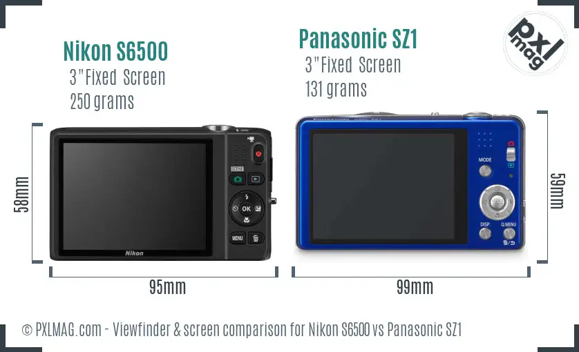 Nikon S6500 vs Panasonic SZ1 Screen and Viewfinder comparison