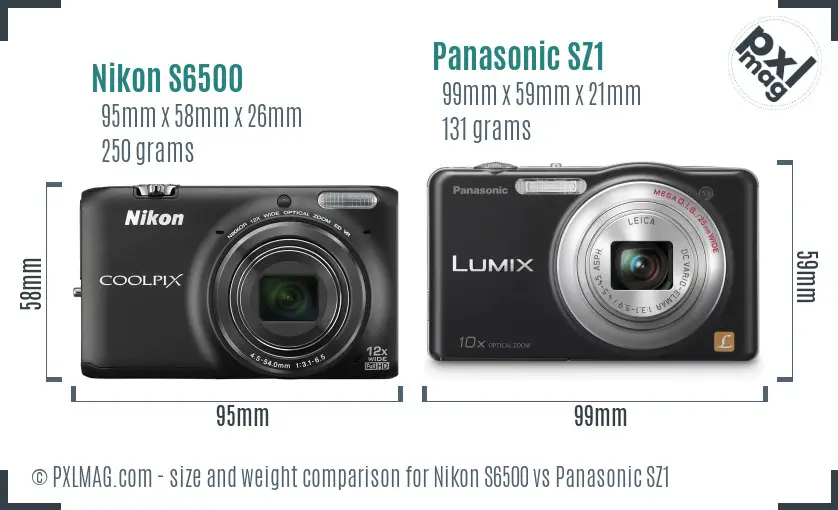 Nikon S6500 vs Panasonic SZ1 size comparison