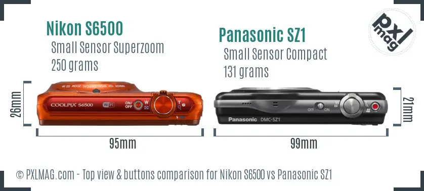 Nikon S6500 vs Panasonic SZ1 top view buttons comparison