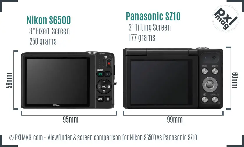 Nikon S6500 vs Panasonic SZ10 Screen and Viewfinder comparison