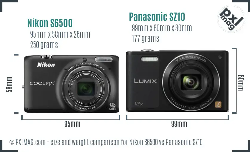 Nikon S6500 vs Panasonic SZ10 size comparison