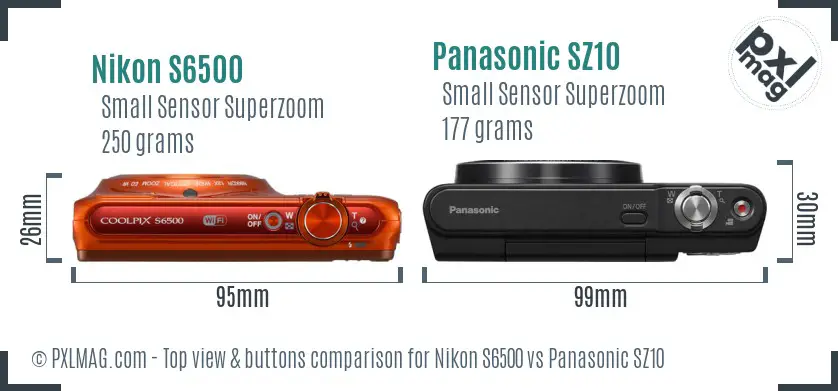 Nikon S6500 vs Panasonic SZ10 top view buttons comparison