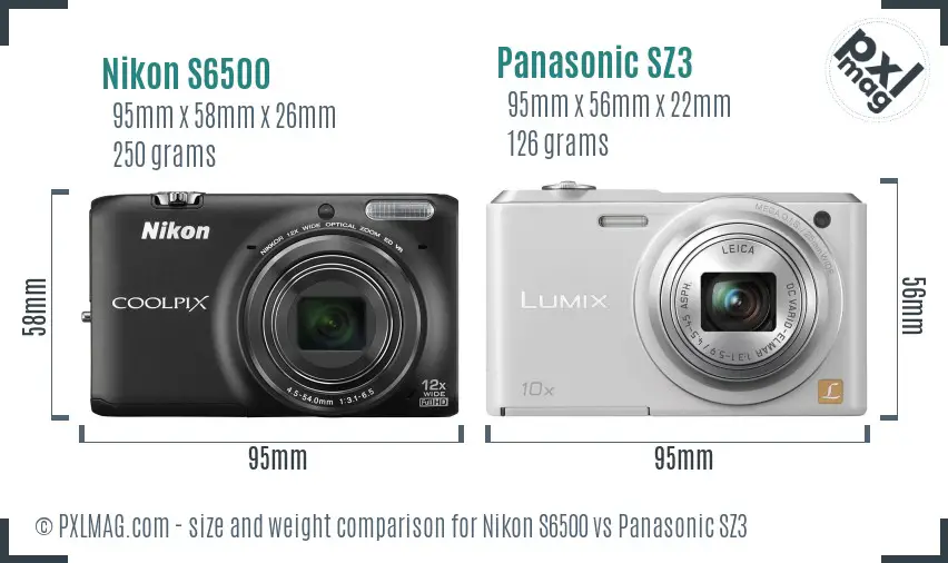 Nikon S6500 vs Panasonic SZ3 size comparison