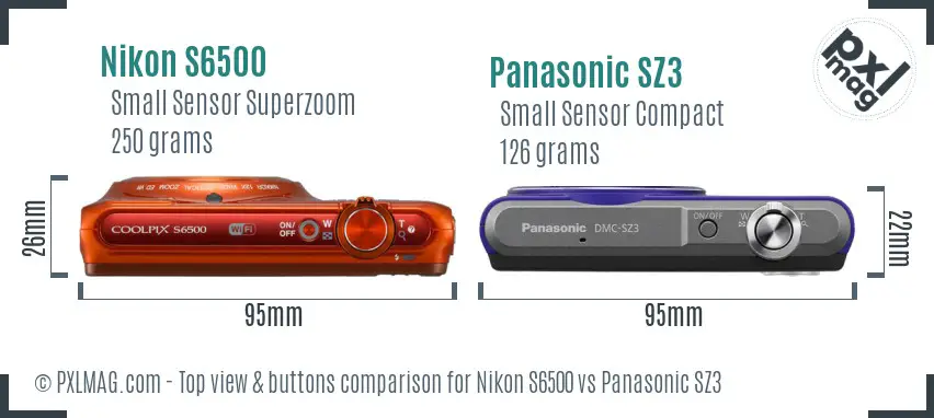 Nikon S6500 vs Panasonic SZ3 top view buttons comparison
