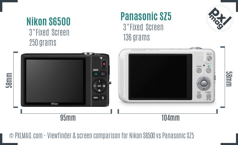 Nikon S6500 vs Panasonic SZ5 Screen and Viewfinder comparison