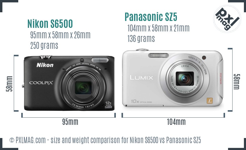Nikon S6500 vs Panasonic SZ5 size comparison