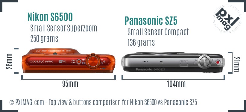Nikon S6500 vs Panasonic SZ5 top view buttons comparison