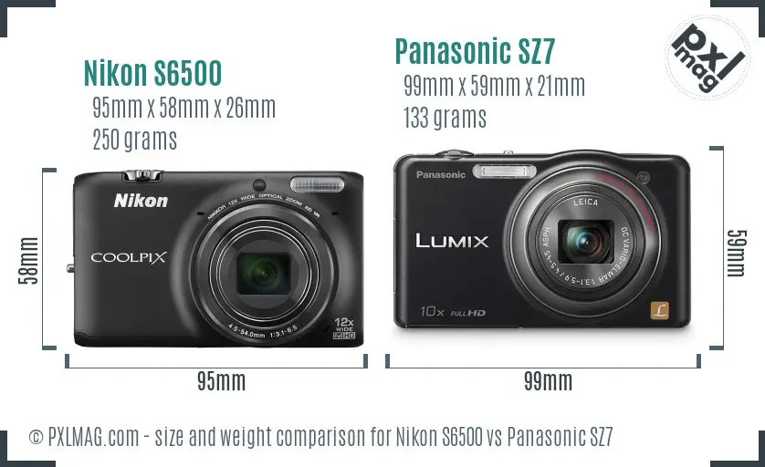 Nikon S6500 vs Panasonic SZ7 size comparison