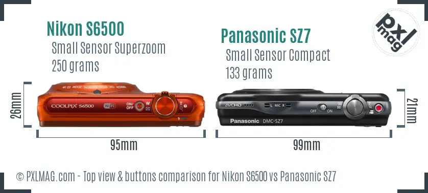 Nikon S6500 vs Panasonic SZ7 top view buttons comparison