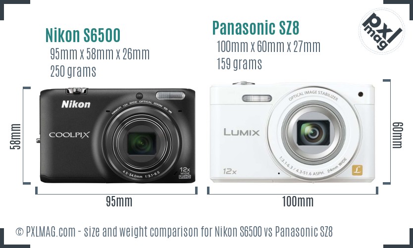 Nikon S6500 vs Panasonic SZ8 size comparison