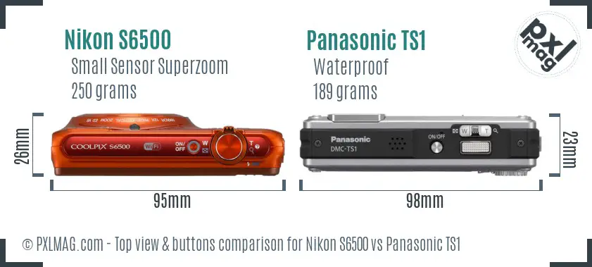 Nikon S6500 vs Panasonic TS1 top view buttons comparison