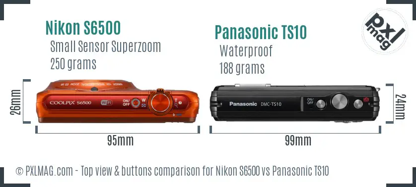 Nikon S6500 vs Panasonic TS10 top view buttons comparison Nikon S6500 vs Panasonic TS10 top view buttons comparison