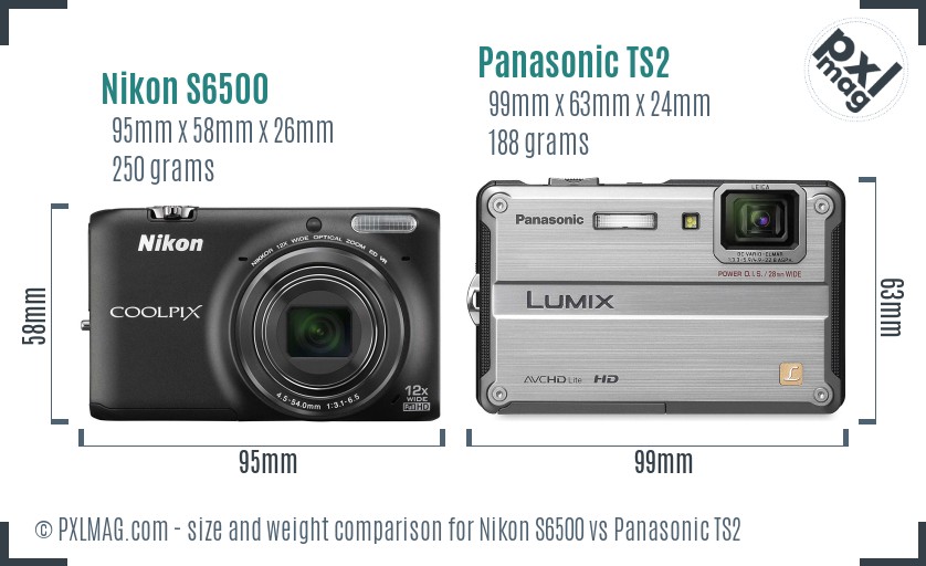 Nikon S6500 vs Panasonic TS2 size comparison