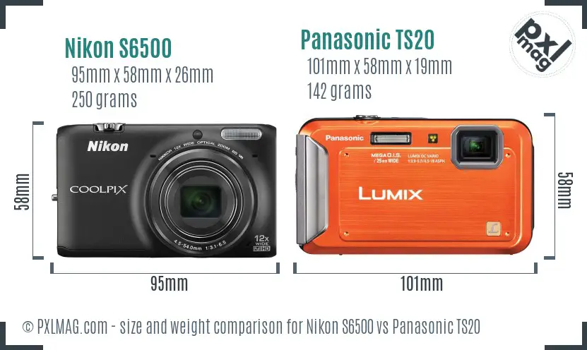 Nikon S6500 vs Panasonic TS20 size comparison