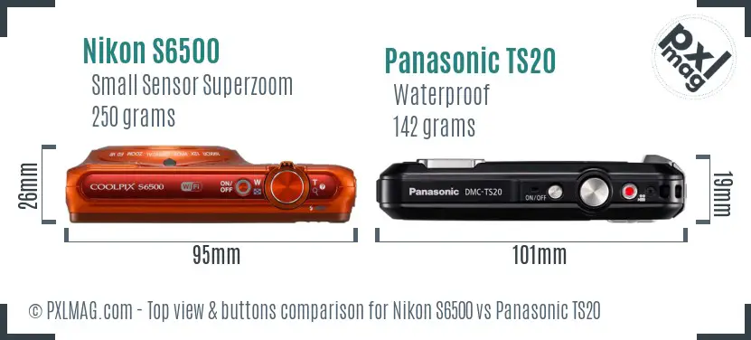 Nikon S6500 vs Panasonic TS20 top view buttons comparison