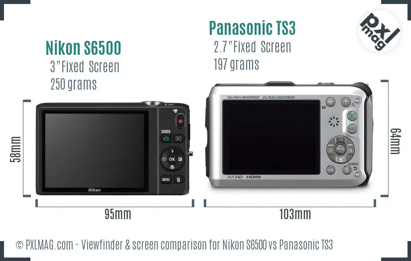 Nikon S6500 vs Panasonic TS3 Screen and Viewfinder comparison