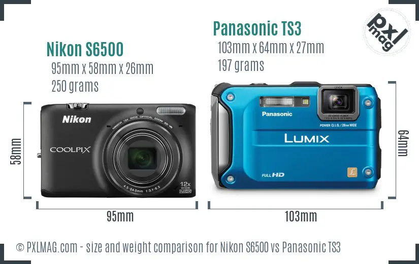 Nikon S6500 vs Panasonic TS3 size comparison