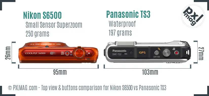 Nikon S6500 vs Panasonic TS3 top view buttons comparison