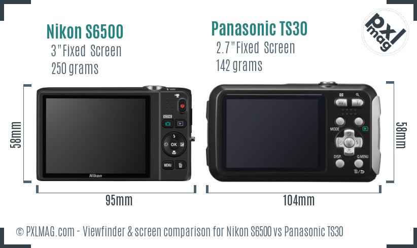 Nikon S6500 vs Panasonic TS30 Screen and Viewfinder comparison
