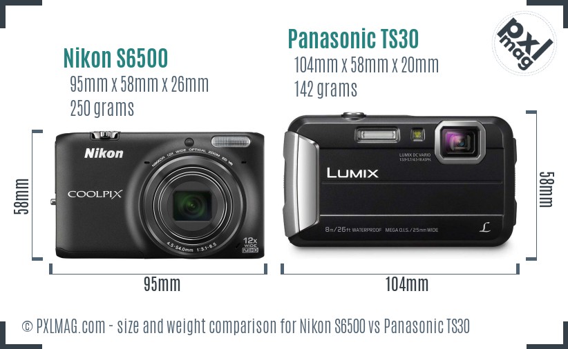 Nikon S6500 vs Panasonic TS30 size comparison