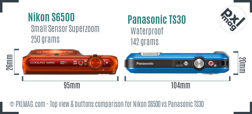 Nikon S6500 vs Panasonic TS30 top view buttons comparison