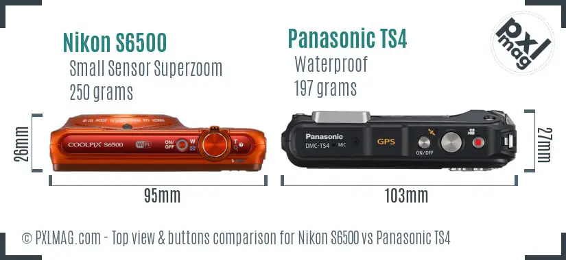 Nikon S6500 vs Panasonic TS4 top view buttons comparison Nikon S6500 vs Panasonic TS4 top view buttons comparison