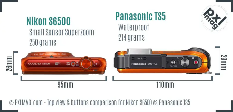 Nikon S6500 vs Panasonic TS5 top view buttons comparison