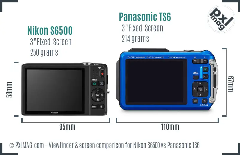 Nikon S6500 vs Panasonic TS6 Screen and Viewfinder comparison