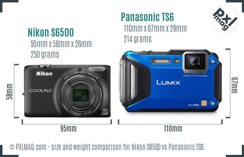 Nikon S6500 vs Panasonic TS6 size comparison
