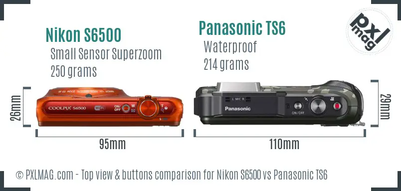 Nikon S6500 vs Panasonic TS6 top view buttons comparison